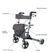 Dimension diagram for the Roma 2465 City Walker rollator