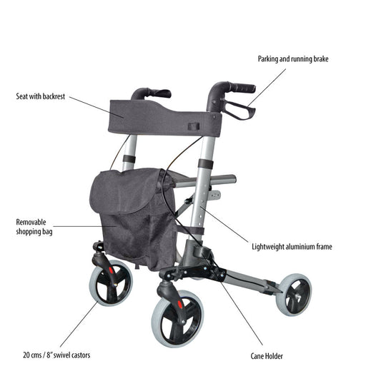 Dimension diagram for the Roma 2465 City Walker rollator