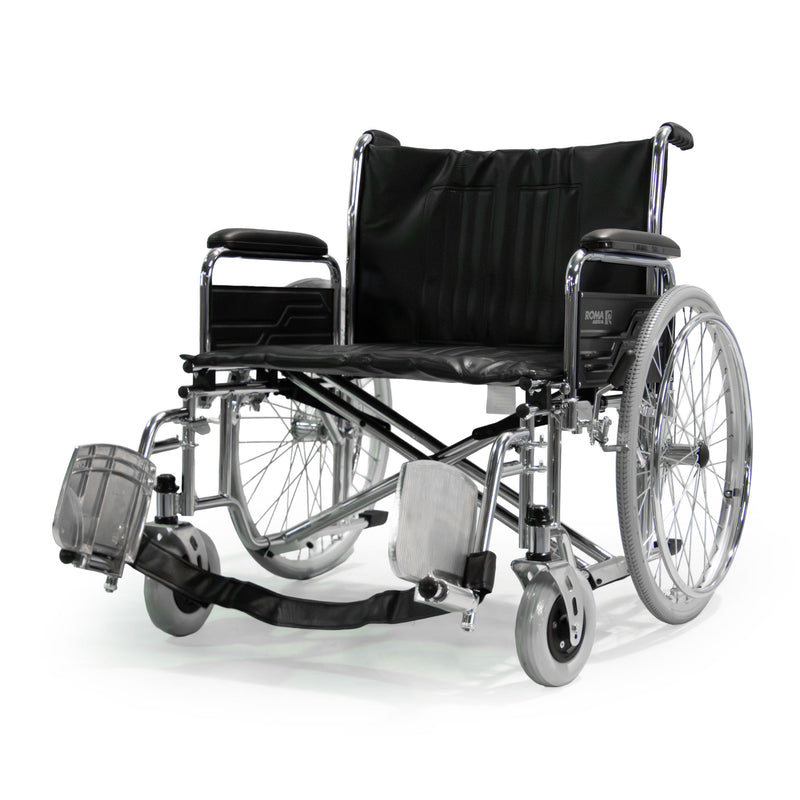 Roma 1473X extra wide heavy duty wheelchair with footplate raised