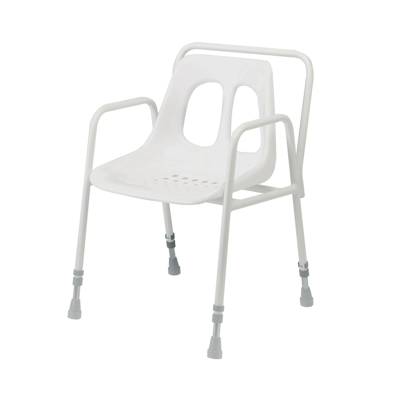 Roma 4553 fixed height static shower chair with shell seat and fixed armrests