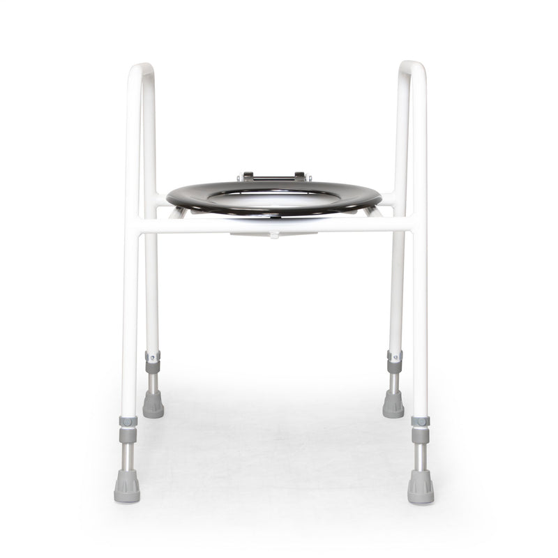 Front view of the Roma 4306P height adjustable toilet frame and seat