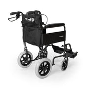 Rear view of the Roma 1235 transit wheelchair showing push handles