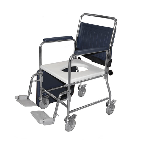 Roma 3175 mobile commode fitted with hook on footrests, model 3175/SB/FR