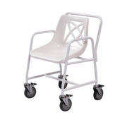 Roma 4550/4BC mobile shower chair with shell seat, fixed arms and four braked castors