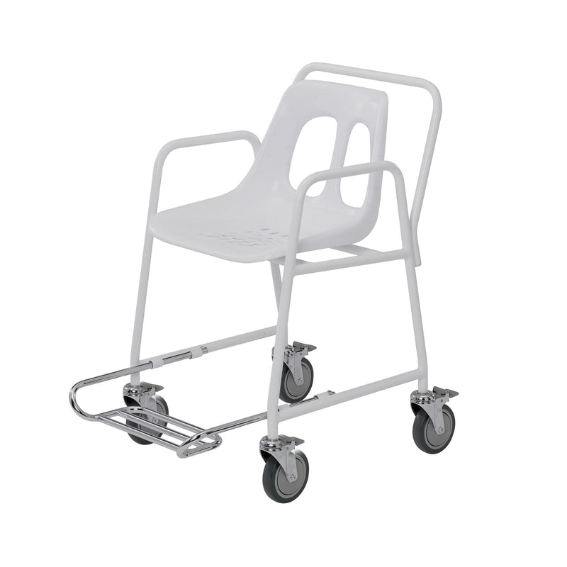 Roma 4550/4BC/FR mobile shower chair with sliding footrest and four braked castors