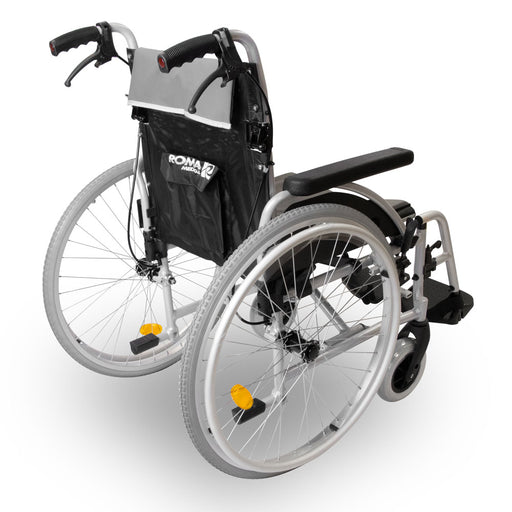 Rear view of the Roma Orbit 1300 self propelled wheelchair