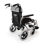 Rear view of the Roma Orbit 1330 transit wheelchair showing push handles