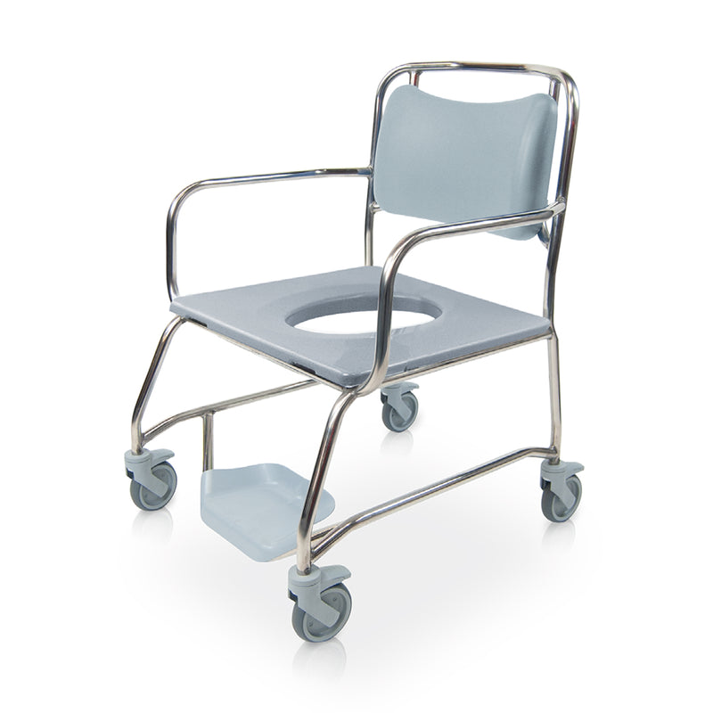 Roma Romachair 4750/CV/SS stainless steel extra heavy duty shower commode chair with straight back for concealed cisterns, fixed arms