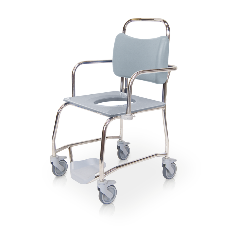 Roma Romachair 4740/CV/SS stainless steel heavy duty shower commode chair with straight back for concealed cisterns, detachable arms, shown with optional aperture seat