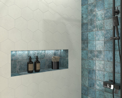 Sebring White Metallic Satin Porcelain Hexagon Wall & Floor Tile 150x170mm