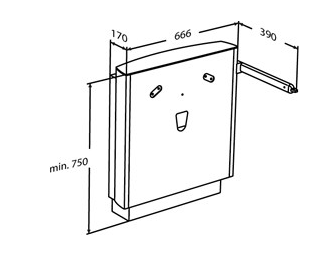 Pressalit Select Floor-Standing Wash Basin Lifter, Lever Control, Anthracite (R4950112) - dimensioned drawing