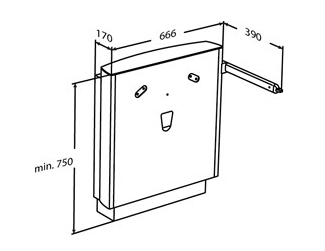 Pressalit Select Floor-Standing Wash Basin Lifter, Lever Control with Safety Stop, Anthracite (R4952112) - dimensioned drawing