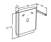 Pressalit Select Floor-Standing Wash Basin Lifter, Lever Control with Safety Stop, White (R4952000) - dimensioned drawing