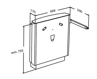 Pressalit Select Floor-Standing Wash Basin Lifter, Lever Control with Safety Stop, White (R4952000) - dimensioned drawing
