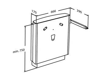 Pressalit Select Floor-Standing Wash Basin Lifter, Lever Control, White (R4950000) - dimensioned drawing