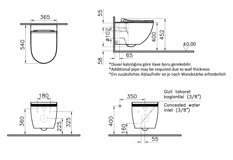 Vitra Sento Aquacare Rimless Wall Hung Toilet with Bidet Function (77480036202)