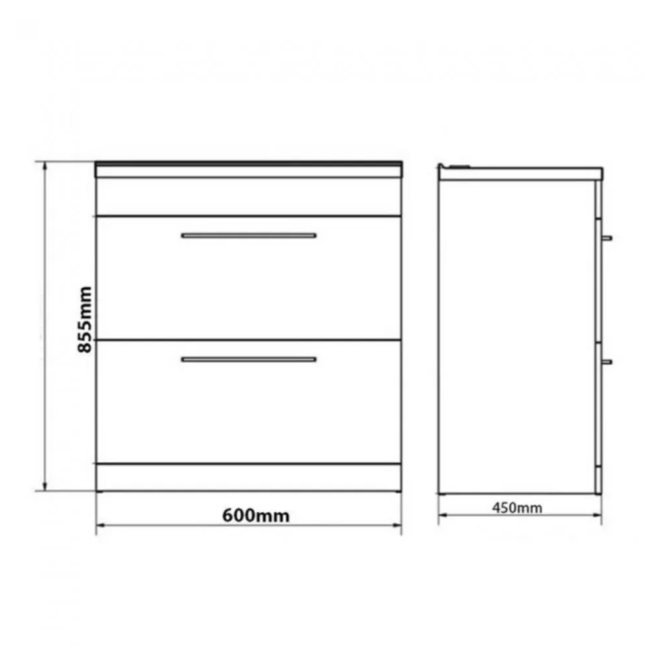 Kartell K-VIT Purity 600mm Floor Standing 2 Drawer Unit & Mid Depth Ceramic Basin - Storm Grey Gloss (FUR012PU-FUR061PU)