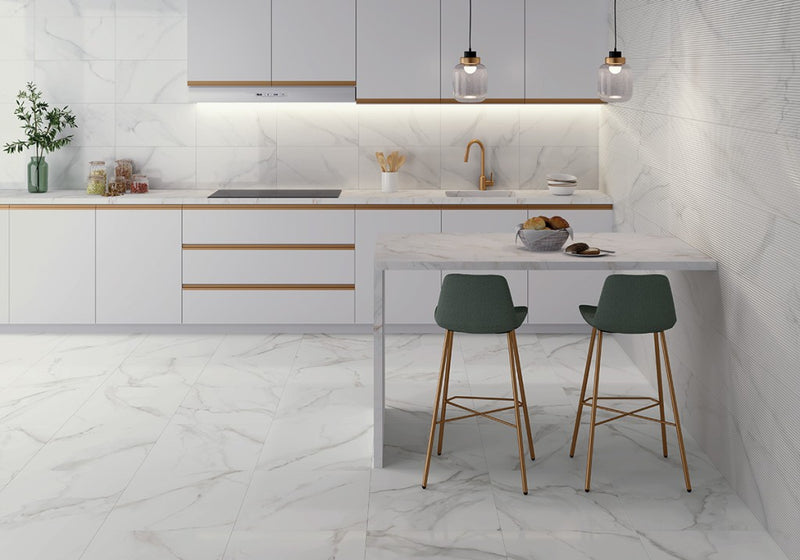 Siesta White Marble Effect Gloss Ceramic Wall Tile 300x600mm
