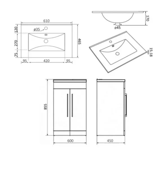Kartell K-VIT Purity 600mm Floor Standing 2 Door Unit & Ceramic Basin- Silver Oak (PSO600DO-FUR057PU)
