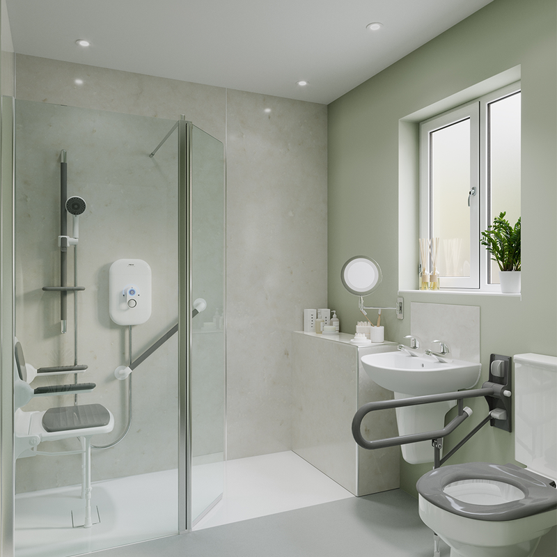 AKW SmartCare Lever electric shower fitted in an accessible bathroom