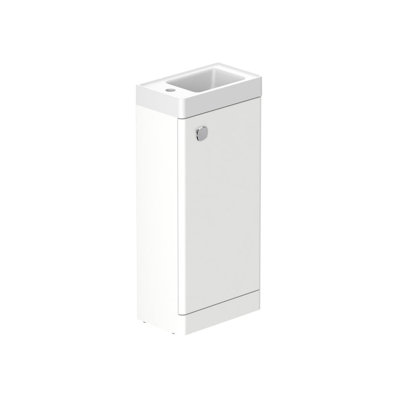 Stanway 400mm Single Door Floor Standing Cloakroom Unit & Mineral Cast Left Hand Basin in Arctic White with Chrome Handle