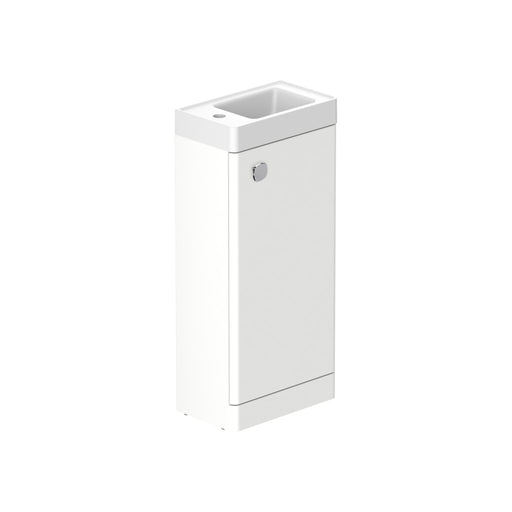 Stanway 400mm Single Door Floor Standing Cloakroom Unit & Mineral Cast Left Hand Basin in Arctic White with Chrome Handle