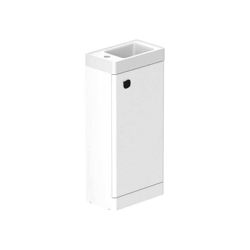 Stanway 400mm Single Door Floor Standing Cloakroom Unit & Mineral Cast Left Hand Basin in Arctic White with Matt Black Handle