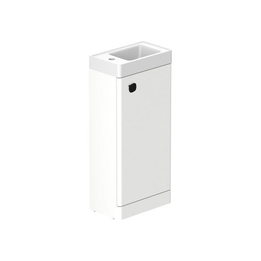 Stanway 400mm Single Door Floor Standing Cloakroom Unit & Mineral Cast Left Hand Basin in Arctic White with Matt Black Handle