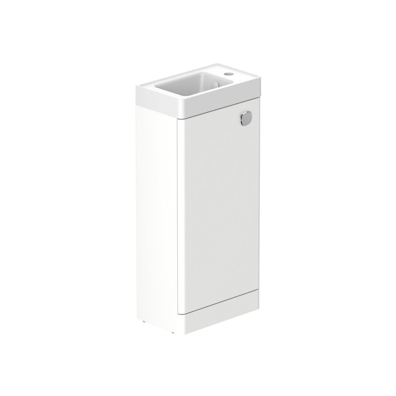 Stanway 400mm Single Door Floor Standing Cloakroom Unit & Mineral Cast Right Hand Basin in Arctic White with Chrome Handle