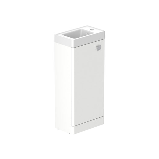 Stanway 400mm Single Door Floor Standing Cloakroom Unit & Mineral Cast Right Hand Basin in Arctic White with Chrome Handle