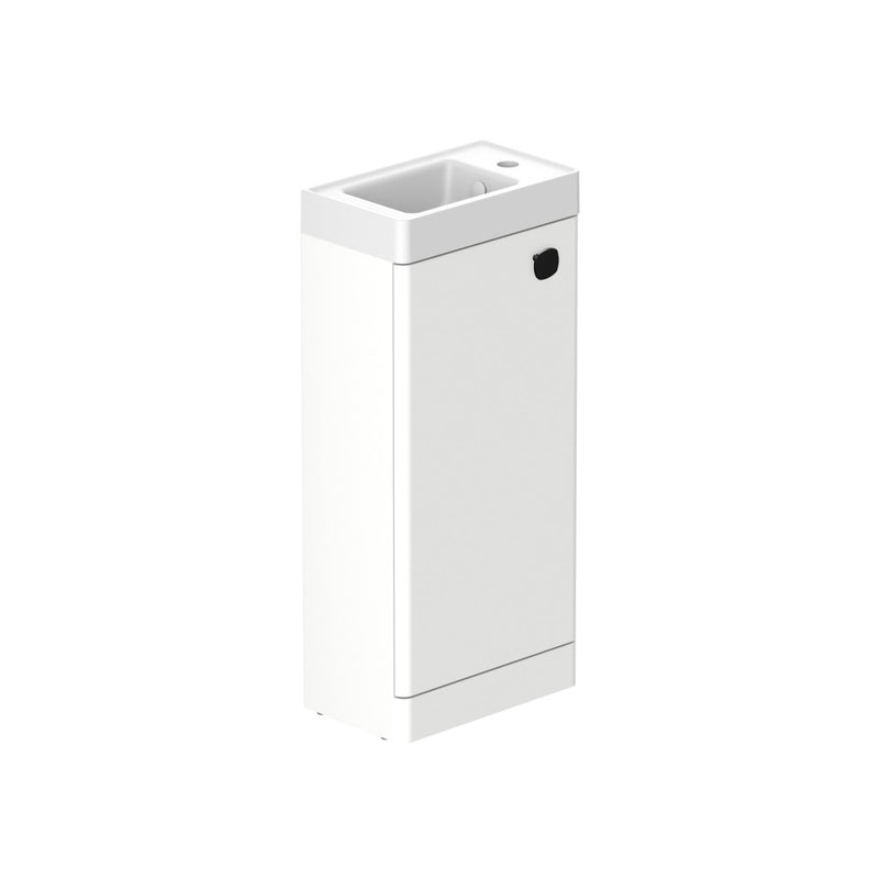 Stanway 400mm Single Door Floor Standing Cloakroom Unit & Mineral Cast Right Hand Basin in Arctic White with Matt Black Handle