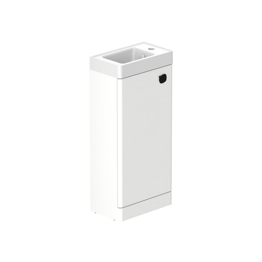 Stanway 400mm Single Door Floor Standing Cloakroom Unit & Mineral Cast Right Hand Basin in Arctic White with Matt Black Handle