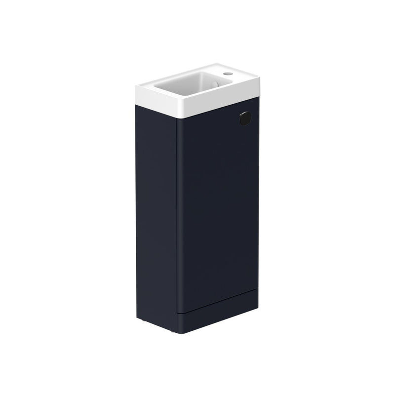 Stanway 400mm Single Door Floor Standing Cloakroom Unit & Mineral Cast Right Hand Basin in Navy with Matt Black Handle