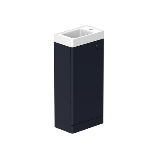 Stanway 400mm Single Door Floor Standing Cloakroom Unit & Mineral Cast Right Hand Basin in Navy with Matt Black Handle