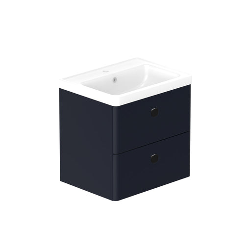 Stanway 600mm Two Drawer Wall Hung Unit & Ceramic Basin in Green with Matt Black Handles