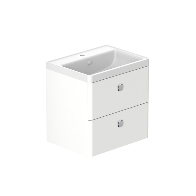 Stanway 600mm Two Drawer Wall Hung Unit & Ceramic Basin in Green with Satin Chrome Handles