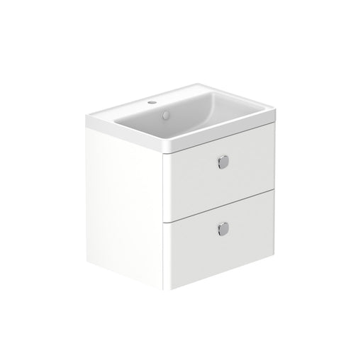 Stanway 600mm Two Drawer Wall Hung Unit & Ceramic Basin in Green with Satin Chrome Handles