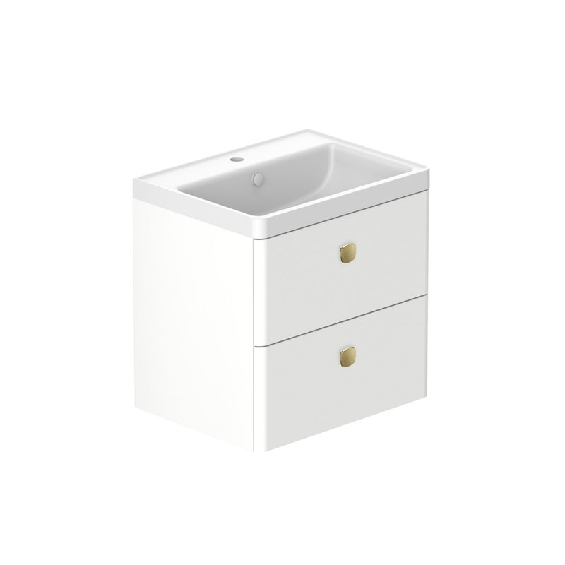 Stanway 600mm Two Drawer Wall Hung Unit & Ceramic Basin in Navy with Matt Black Handles