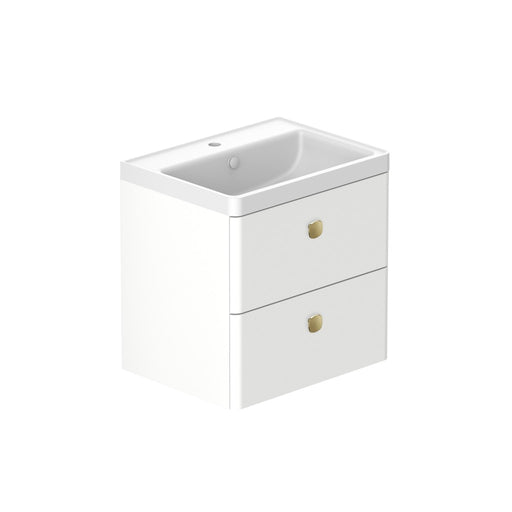 Stanway 600mm Two Drawer Wall Hung Unit & Ceramic Basin in Navy with Matt Black Handles