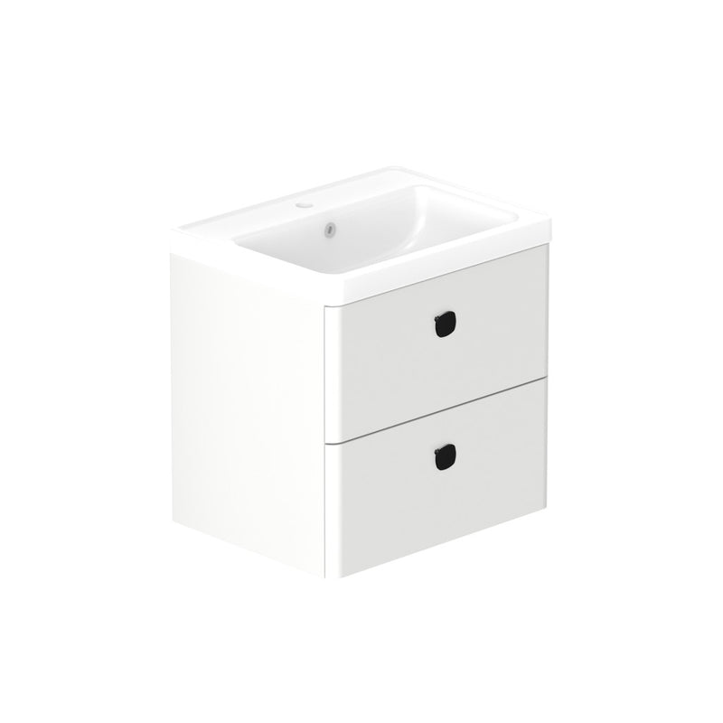 Stanway 600mm Two Drawer Wall Hung Unit & Ceramic Basin in Navy with Satin Chrome Handles