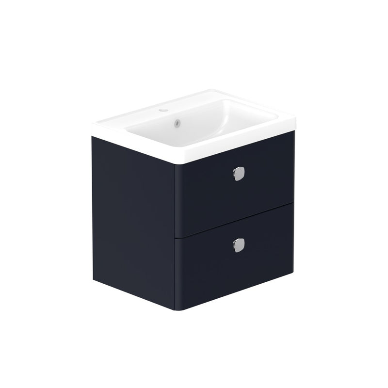 Stanway 600mm Two Drawer Wall Hung Unit & Ceramic Basin in Pink Clay with Matt Black Handles
