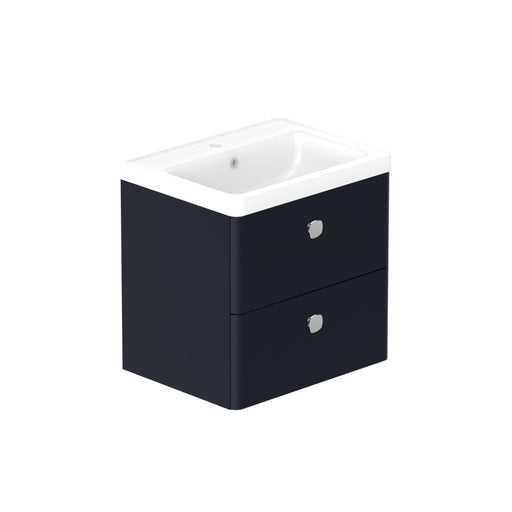 Stanway 600mm Two Drawer Wall Hung Unit & Ceramic Basin in Pink Clay with Matt Black Handles