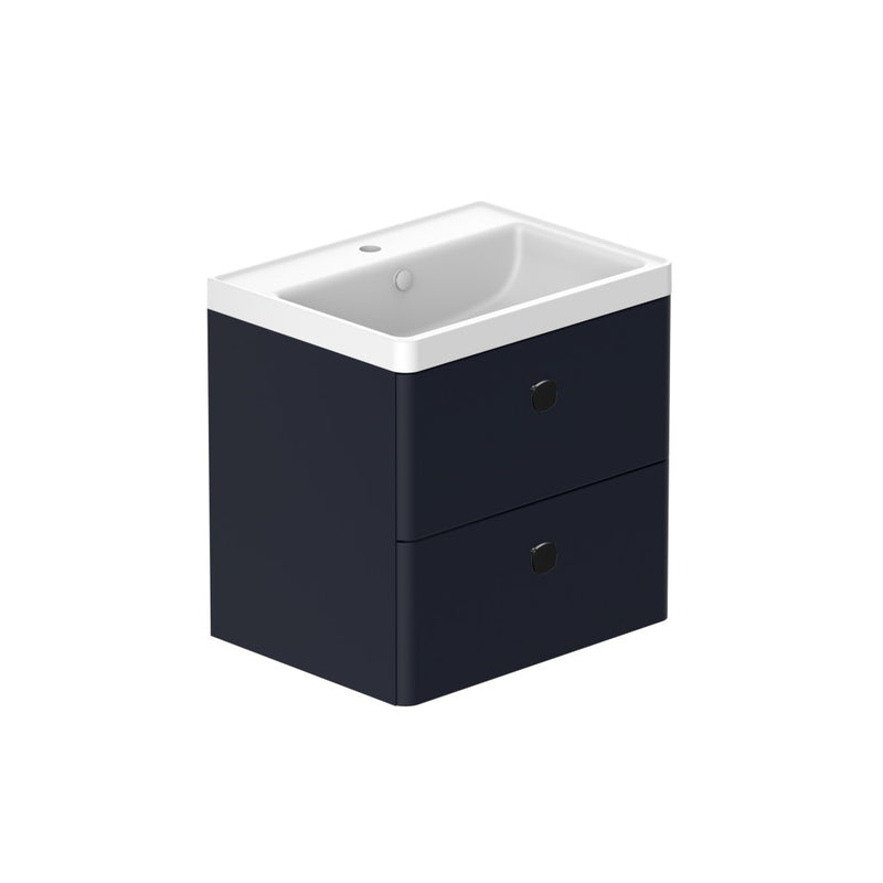 Stanway 600mm Two Drawer Wall Hung Unit & Ceramic Basin in Pink Clay with Satin Brass Handles