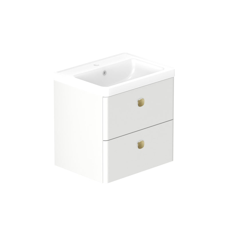Stanway 600mm Two Drawer Wall Hung Unit & Ceramic Basin in Pink Clay with Satin Chrome Handles