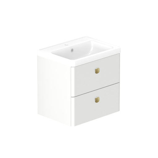 Stanway 600mm Two Drawer Wall Hung Unit & Ceramic Basin in Pink Clay with Satin Chrome Handles