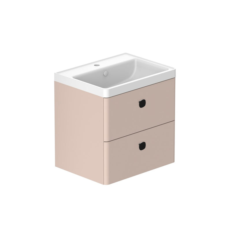 Stanway 600mm Two Drawer Wall Hung Unit & Mineral Cast Basin in Arctic White with Matt Black Handles