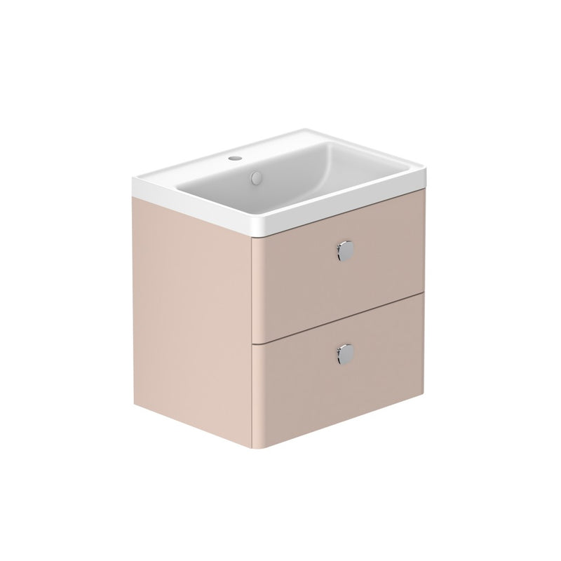 Stanway 600mm Two Drawer Wall Hung Unit & Mineral Cast Basin in Green with Satin Chrome Handles