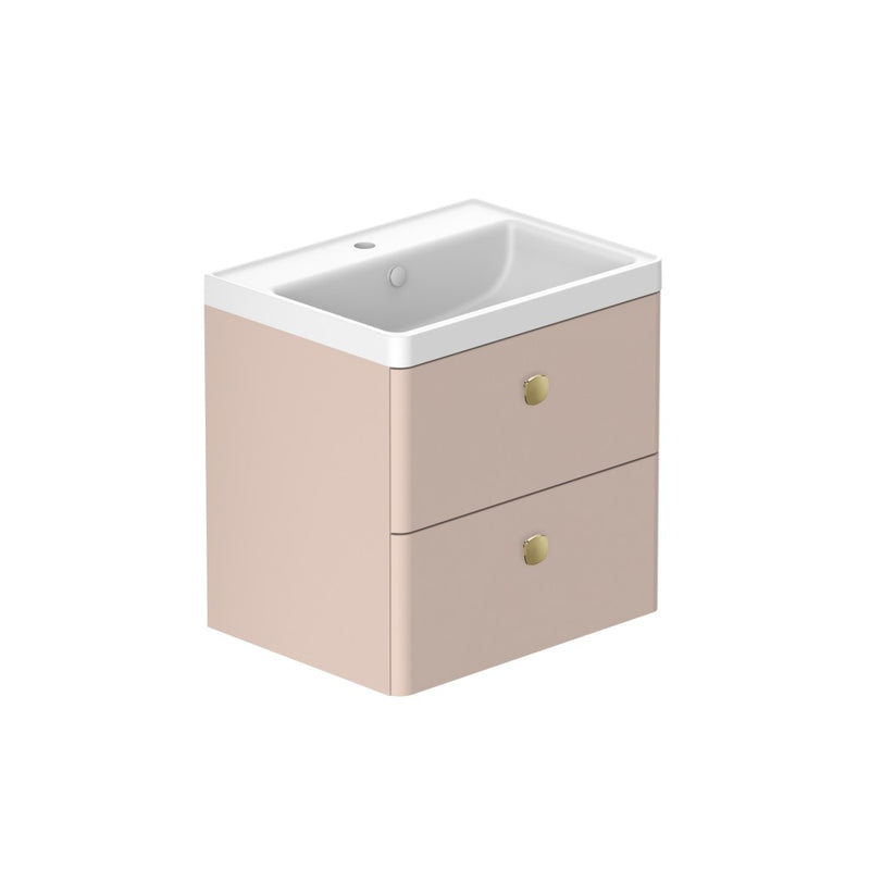 Stanway 600mm Two Drawer Wall Hung Unit & Mineral Cast Basin in Navy with Matt Black Handles