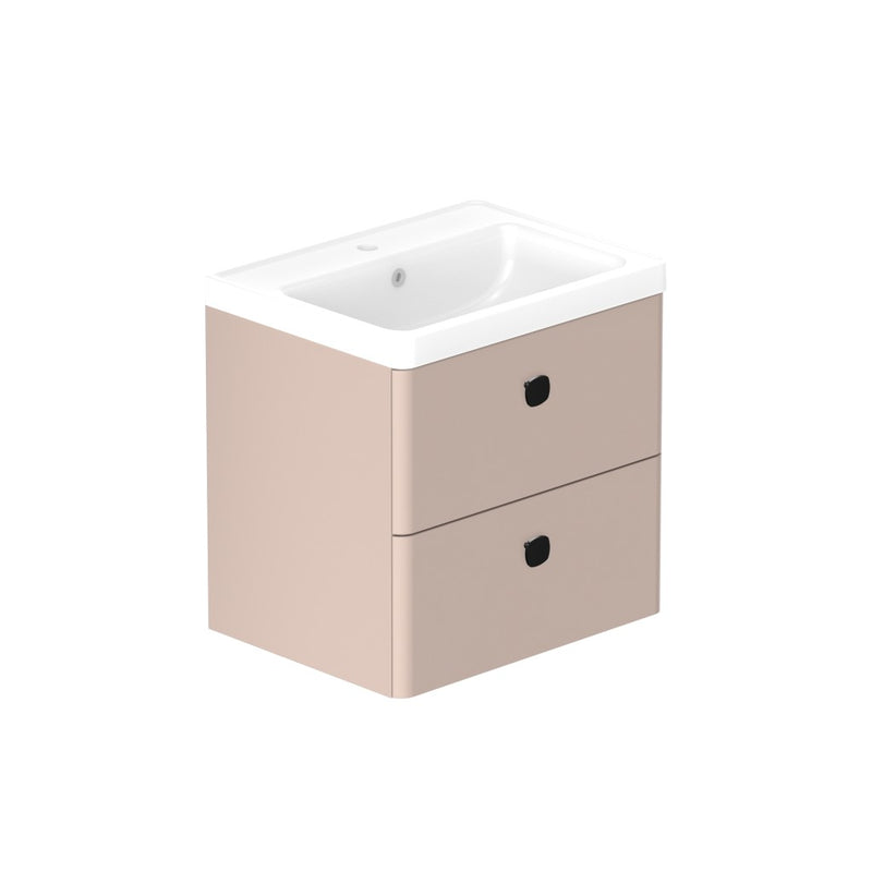 Stanway 600mm Two Drawer Wall Hung Unit & Mineral Cast Basin in Navy with Satin Chrome Handles
