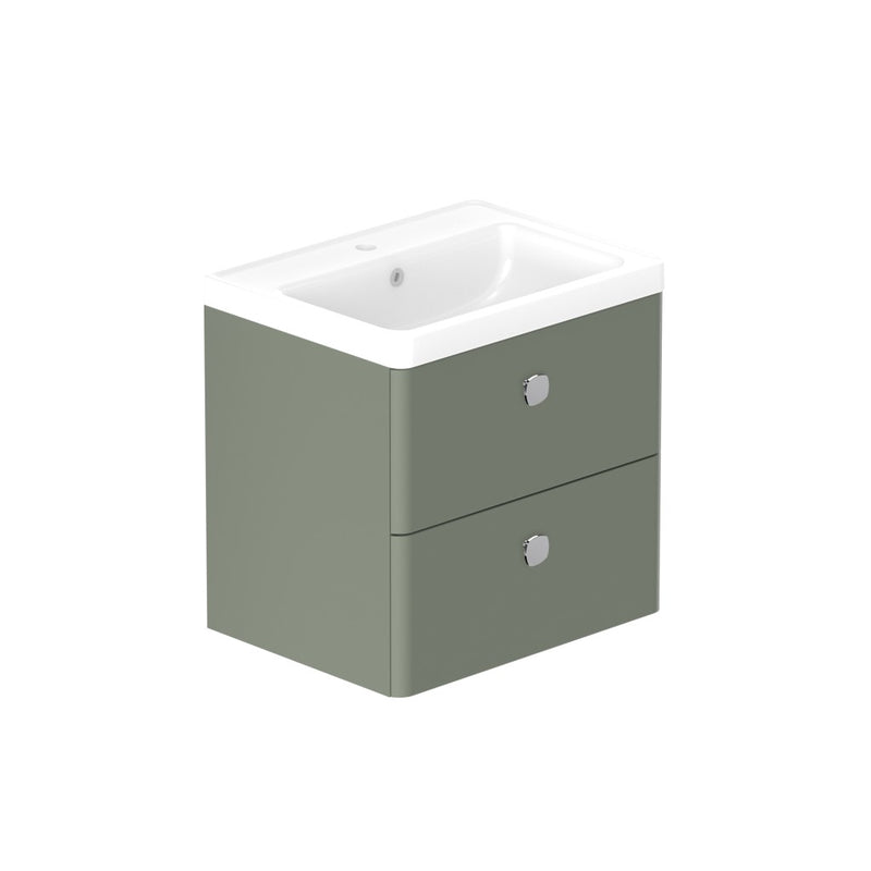 Stanway 600mm Two Drawer Wall Hung Unit & Mineral Cast Basin in Pink Clay with Matt Black Handles